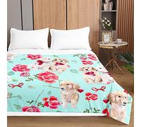 Odot Boutis Couvre Lit Matelassé de Luxe, Motif de Chiot Mignon 3D Dessus de Lit Microfibre Couverture Climatisation Couette Èté Canapé l'Air Conditionné Courtepointe (150x200cm,Feuilles de Rose)