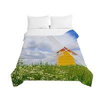 Odot Boutis Couvre Lit Matelassé de Luxe, Motif de Moulin à Vent 3D Dessus de Lit Microfibre Couverture Climatisation Couette Èté Canapé l'Air Conditionné Courtepointe (150x200cm,l'herbe Verte)