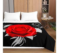 Odot Boutis Couvre Lit Matelassé de Luxe, Motif de Rose Romantique 3D Dessus de Lit Microfibre Couverture Climatisation Couette Èté Canapé l'Air Conditionné Courtepointe (220x240cm,Le Noir)