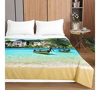 Odot Boutis Couvre Lit Matelassé de Luxe, Motif Vagues de l'océan 3D Dessus de Lit Microfibre Couverture Climatisation Couette Èté Canapé l'Air Conditionné Courtepointe (230x260cm,Bateau)