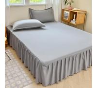 Odot Cache Sommier, Jupe de Lit a Volant Cache-Sommiers Doux Microfibre Drap Housse Élastique avec Jupe Couleur Unie Drap Housse Lavable pour Matelas Epais (Gris Clair,160x200cm)