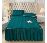Odot Cache-Sommiers Jupe de Lit Matelassé, Flanelle Cache Sommier Jupe de Lit a Volant Draps Housses Élastique Drap Housse pour Matelas Epais, Facile a Mettre Enlever (90x200cm,Vert Malachite)