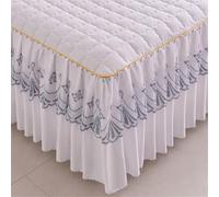 Odot Cache-Sommiers Jupe de Lit Matelassée, Couleur Unie Cache Sommier Désign Bord en Dentelle Jupe de Lit a Volant Draps Housses Élastique pour Matelas Epais (Blanc,153x203cm)