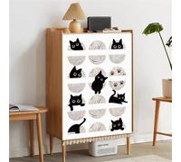 Odot Chaton Noir Rideau Cuisine Court Anti-Poussière avec des Pompons, Auto-adhésif Rideaux Courts sans Perçage Rideau Fenetre Petit Occultant, pour Armoire, Cuisine, sous Évier (Gris,80x80cm)