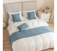 Odot Chemin de Lit avec Coussin Assorti, 2024 Doux Écharpe de Lit avec Housse de Coussin Moderne Drapeau de Lit pour Chambre à Coucher, Hôtel Décoration (Bleu Azur,45 * 210+45 * 45cm)