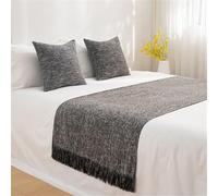 Odot Chemin de Lit avec Coussin Assorti, Doux Écharpe de Lit avec Housse de Coussin Moderne Drapeau de Lit pour Chambre à Coucher, Hôtel Décoration (68 * 260cm,Gris foncé 1)