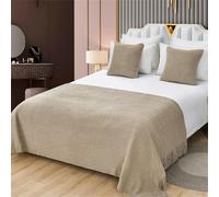 Odot Chemin de Lit avec Coussin Assorti, Doux Écharpe de Lit avec Housse de Coussin Moderne Drapeau de Lit pour Chambre à Coucher, Hôtel Décoration-Polaire (130x260+45cm,Kaki)