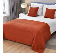 Odot Chemin de Lit avec Coussin Assorti, Doux Écharpe de Lit avec Housse de Coussin Moderne Drapeau de Lit pour Chambre à Coucher, Hôtel Décoration-Polaire (130x230+45cm,Orange)