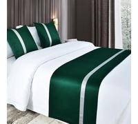 Odot Chemin de lit et Housse de Coussin Assortie, Satin Écharpe De Lit Réversibles Décor, Lit Double Couvre-lit Protecteur de literie à Maison pour Chambre D’hôtel (Vert foncé,50x210cm)