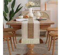 Odot Chemin de Table Lavable Moderne, Pompons Polyester Chemin de Table Floral Décoration Table Tissu Exquis Deco Table pour Intérieur, Vacances, Fête, Salon (30x350cm,Beige)