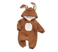 Odot Combinaison Bébé Fille Garçon Naissance, Automne Hiver Chaude Polaire Grenouillères Forme de Lapin Manche Longue à Capuche Barboteuse Pyjama Ensemble Jumpsuit 0-36 Mois (6-12m,Marron)