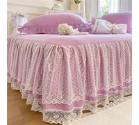 Odot Couleur Unie Cache-Sommiers Jupe de Lit, Désign de Bord en Dentelle Blanche Cache Sommier Jupe de Lit a Volant Draps Housses Élastique Drap Housse pour Matelas Epais (Violet Clair,150x200cm)