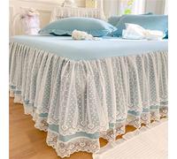 Odot Couleur Unie Cache-Sommiers Jupe de Lit, Désign de Bord en Dentelle Blanche Cache Sommier Jupe de Lit a Volant Draps Housses Élastique Drap Housse pour Matelas Epais (Bleu pâle,200x220cm)