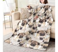 Odot Couverture avec Manches Femme Homme, Couverture avec Motif Legere Doux Chaude à Canapé 1 Personne Plaid à Manche TV Hiver pour Canape, Fauteuil (Carlin kaki,130x150cm)