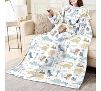 Odot Couverture avec Manches Femme Homme, Couverture avec Motif Legere Doux Chaude à Canapé 1 Personne Plaid à Manche TV Hiver pour Canape, Fauteuil (Dinosaure,130x150cm)