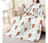 Odot Couverture avec Manches Femme Homme, Couverture avec Motif Legere Doux Chaude à Canapé 1 Personne Plaid à Manche TV Hiver pour Canape, Fauteuil (Yak brun,130x150cm)