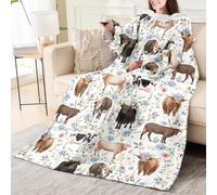 Odot Couverture avec Manches Femme Homme, Couverture avec Motif Legere Doux Chaude à Canapé 1 Personne Plaid à Manche TV Hiver pour Canape, Fauteuil (Bovins Highland,130x150cm)