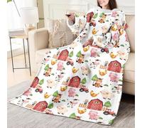 Odot Couverture avec Manches Femme Homme, Couverture avec Motif Legere Doux Chaude à Canapé 1 Personne Plaid à Manche TV Hiver pour Canape, Fauteuil (Ferme,150x200cm)