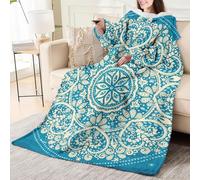 Odot Couverture avec Manches Femme Homme, Couverture avec Motif Legere Doux Chaude à Canapé 1 Personne Plaid à Manche TV Hiver pour Canape, Fauteuil (Mandala,150x200cm)