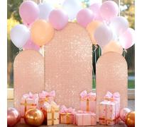 Odot Couverture d'Arche de Mariage, Brillante Paillettes Couverture de Toile de Fond d'Arche Couverture de Toile de Fond Ronde Décoration de Fête d'anniversaire de Mariage (7.2ft/ 220x120cm,Rose)