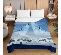 Odot Couvre Lit Boutis Matelassé pour 1/2 Personnes, 3D Loup Dessus de Lits Microfibre Doux Couverture de Lit Courtepointe Printemps Èté Jeté de Lit (150x200cm,Montagne Neige)