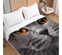 Odot Couvre Lit Boutis Matelassé pour 1/2 Personnes Chat Motif Dessus de Lits Microfibre Doux Couverture de Lit Courtepointe Printemps Èté Jeté de Lit (Chat Gris Noir,220x240cm)