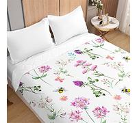 Odot Couvre Lit Boutis Matelassé pour 1/2 Personnes Floral Motif Dessus de Lits Microfibre Doux Couverture de Lit Courtepointe Printemps Èté Jeté de Lit (Papillon Fleur,180x220cm)