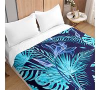 Odot Couvre Lit Boutis Matelassé pour 1/2 Personnes, Plante Nature Dessus de Lits Microfibre Doux Couverture de Lit Courtepointe Printemps Èté Jeté de Lit (230x260cm,Fleurs Bleu)