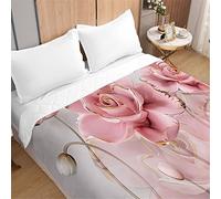 Odot Couvre Lit Boutis Matelassé pour 1/2 Personnes Roses Motif Dessus de Lits Microfibre Doux Couverture de Lit Courtepointe Printemps Èté Jeté de Lit (230x260cm,Roses Roses dorées)
