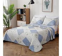 Odot Couvre Lit Matelassé 2/1 Personnes, Jeté de Lit Léger Couverture Ete Couverture de Lit Matelassée Douce Boutis Couvre-Lit avec 2 Taies d'oreiller (220x240cm,Patchwork 5)