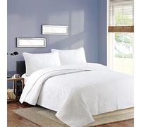 Odot Couvre Lit Matelassé 2/1 Personnes, Jeté de Lit Léger Couverture Ete Couverture de Lit Matelassée Douce Boutis Couvre-Lit avec 2 Taies d'oreiller (230 * 250+50 * 70cm,Blanc)