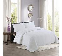 Odot Couvre Lit Matelassé 2/1 Personnes, Jeté de Lit Léger Couverture Ete Couverture de Lit Matelassée Douce Boutis Couvre-Lit avec 2 Taies d'oreiller (230x250cm,Blanc)