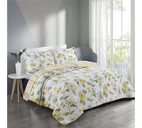 Odot Couvre Lit Matelassé 2/1 Personnes, Jeté de Lit Léger Couverture Ete Couverture de Lit Matelassée Douce Boutis Couvre-Lit avec 2 Taies d'oreiller (230 * 250+50 * 70cm,Jaune Fleurs)