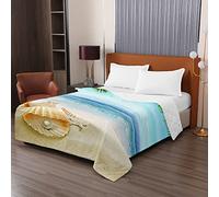 Odot Couvre Lit Matelassée, 3D Coquille Imprimé Couvre-lit d'été Réversible Doux Microfiber Couverture Dessus de Lit Courtepointe pour lit Simple ou lit Double (150x200cm,Bord de mer)