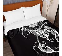 Odot Dessus de Lit Matelassé 1/2 Personnes Imprimé Attrape-rêves Couvre Lit Dessus de Lits Doux Microfibre Couverture de Lit Courtepointe Jeté de Lit Printemps Été (Noir Classique,230x280cm)
