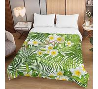 Odot Dessus de Lit Matelassé 1/2 Personnes, Plante Blanche Couvre Lit Dessus de Lits Doux Microfibre Couverture de Lit Courtepointe Jeté de Lit Printemps Été (Pluméria,220x240cm)