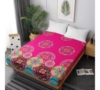 Odot Drap Housse Microfibre, Style Ethnique Rose Drap Housse avec Élastique Drap Housse Doux Résistant pour Matelas Epais, Draps Housse pour Lit 1/2 Personne (160x200+30cm,Style Mandala)
