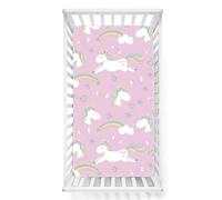 Odot Drap Housse pour Lit de Bébé, Cartoon Cheval Draps Housses Enfants Respirant Douce Extensible Protège Matelas pour Lit Bébé, Berceau, Lit Parapluie (Rose 2,60x120 cm)
