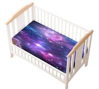 Odot Drap Housse pour Lit de Bébé, Ciel étoilé Impression Draps Housses Enfants Respirant Douce Extensible Protège Matelas pour Lit Bébé, Berceau, Lit Parapluie (Violet,40x90 cm)
