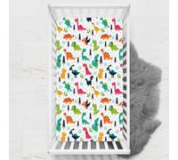 Odot Drap Housse pour Lit de Bébé, Impression de Dinosaure Draps Housses Enfants Respirant Douce Extensible Protège Matelas pour Lit Bébé, Berceau, Lit Parapluie (Blanc,70x140 cm)