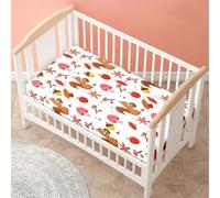 Odot Drap Housse pour Lit de Bébé, Motif Écureuil 3D Housse de Matelas pour Bébé Drap Housse Respirant Douce pour Lit Parapluie et Berceau Draps Housses Enfants (Champignon rouge,51x85 cm)