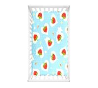Odot Drap Housse pour Lit de Bébé, Motif Fraise Draps Housses Enfants Douce Respirant Protège Matelas Extensible pour Fille et Garçon, Lit Bébé, Berceau, Lit Parapluie (80x40cm,Coeur d'amour)
