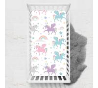 Odot Drap housse pour mini berceau, impression licorne, draps de landau respirant, housse de nacelle universelle, pour matelas ovale et rectangulaire (80 x 160 cm, arc-en-ciel)