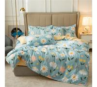 Odot Fleurs Parure de Lit 4 Pieces, Ensemble de Literie avec Housses de Couettes, Drap Plat et Taies D'oreillers, Set de Housse de Couette pour 1~2 Personnes (Marguerite,220x240cm)