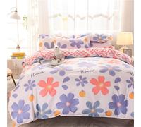 Odot Fleurs Parure de Lit 4 Pieces, Ensemble de Literie avec Housses de Couettes, Drap Plat et Taies D'oreillers, Set de Housse de Couette pour 1~2 Personnes (Fleurs pourpres,180x220cm)