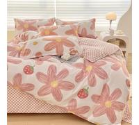 Odot Floral Parure de Lit 4 Pieces,Ensemble de Literie avec Housses de Couettes, Drap Plat et Taies D'oreillers, Set de Housse de Couette pour 1~2 Personnes (150x200cm,Fraise Rouge)