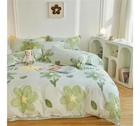 Odot Floral Parure de Lit 4 Pieces, Ensemble de Literie avec Housses de Couettes, Drap Plat et Taies D'oreillers, Set de Housse de Couette pour 1~2 Personnes (Fleurs Vertes A,220x240cm)