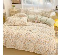 Odot Floral Parure de Lit 4 Pieces,Ensemble de Literie avec Housses de Couettes, Drap Plat et Taies D'oreillers, Set de Housse de Couette pour 1~2 Personnes (180x220cm,Fleurs Jaunes)