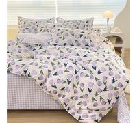 Odot Floral Parure de Lit 4 Pieces,Ensemble de Literie avec Housses de Couettes, Drap Plat et Taies D'oreillers, Set de Housse de Couette pour 1~2 Personnes (220x240cm,Fleurs de Tulipes Violettes)