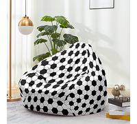 Odot Gros Pouf Chambre Ado sans Remplissage,Impression de Football Coton et Lin Housse Pouf Exterieur Pouffe Salon Canapé Housse de Pouf Poire Enfant Fauteuil Pouf Adulte (80x90cm,Football)